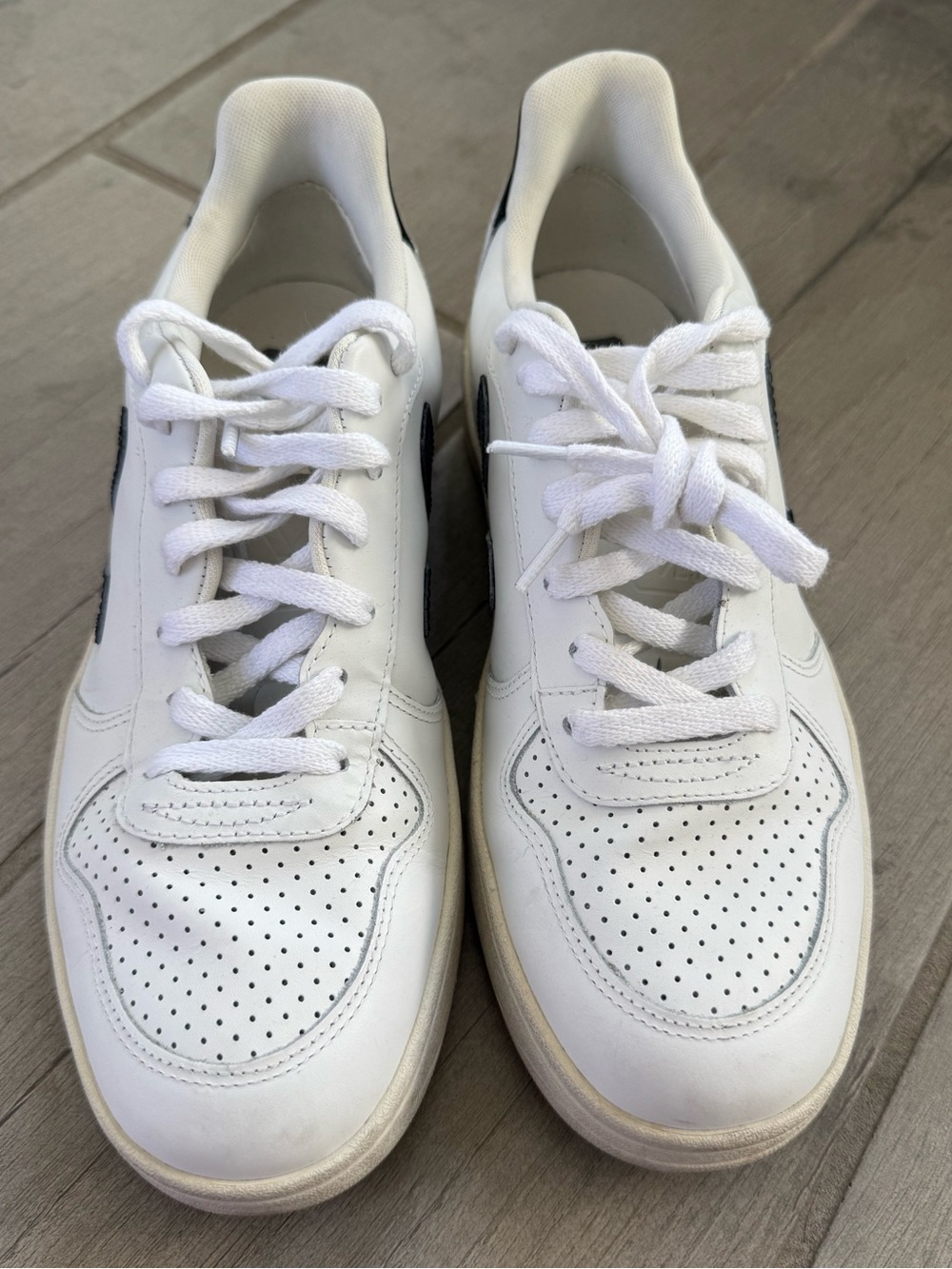 Veja White Leather Sneakers with Black V Accent